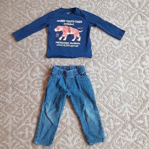 Carters 24m T- shirt Sabertooth 2t Stretchy Jean's Boys outfit